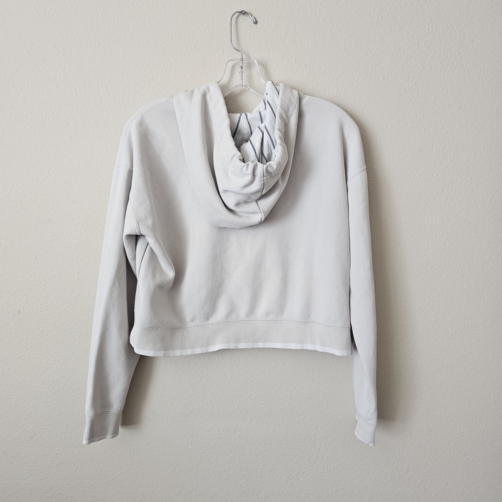 adidas Women's Pale Gray Cropped Hoodie with Logo Patch - Picture 4 of 4